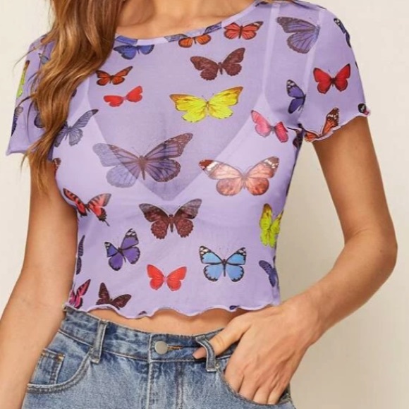 Tops - LAST ONE! purple butterfly mesh top💜🦋